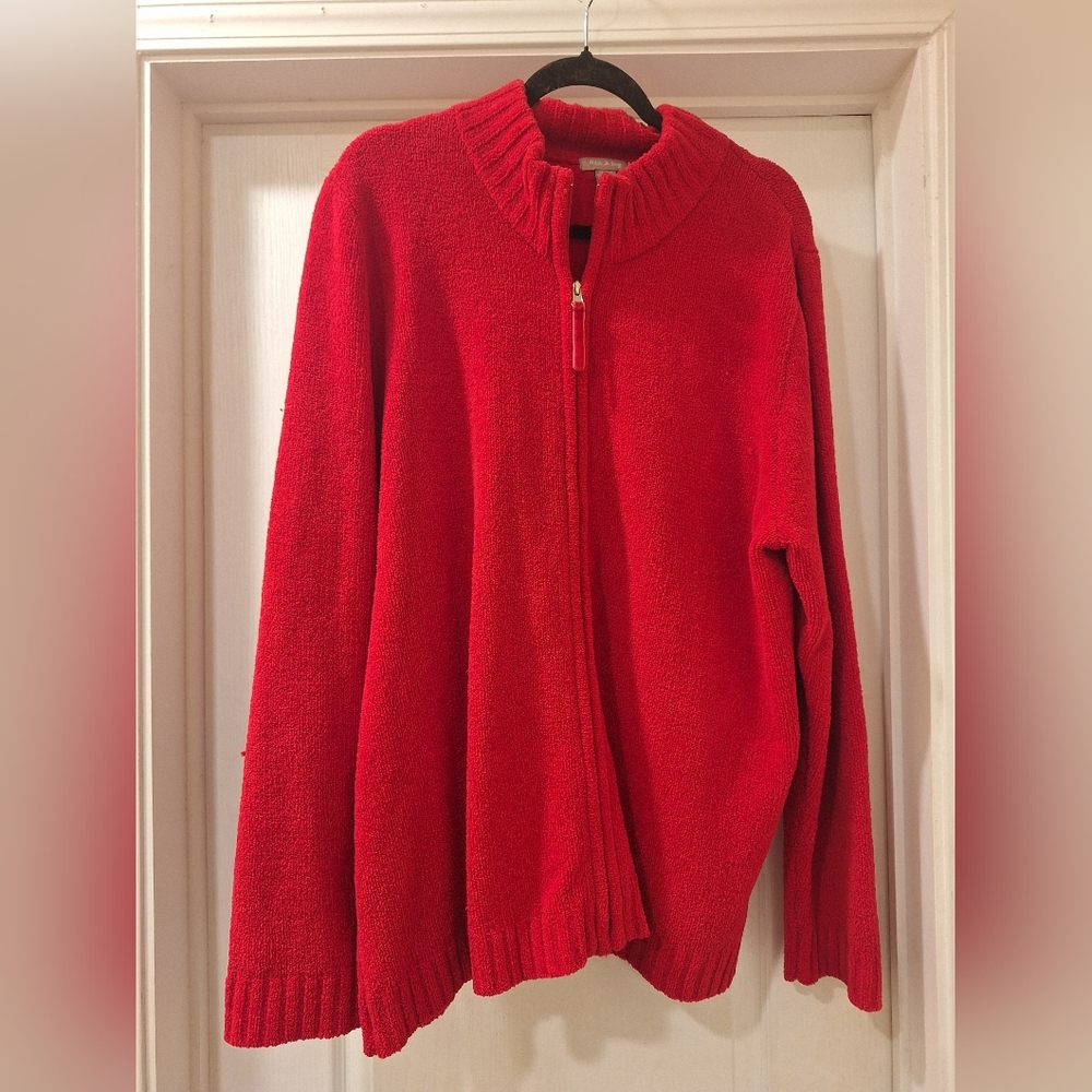 Red Women's Sweater Zippered Cardigan‎ 3X